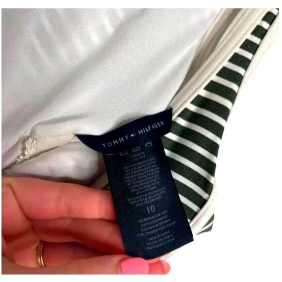 Tommy Hilfiger Striped One Piece Swimsuit Olive White Size 10 - Picture 9 of 9